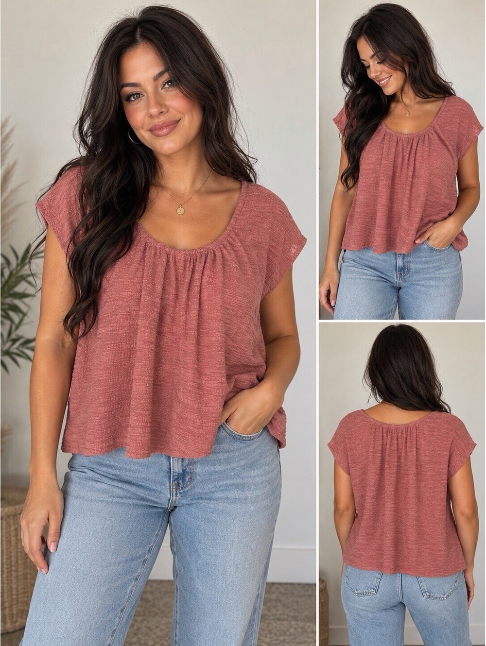 Madewell Texture & Thread Ivy Top Size Medium Rose Dust Pink Textured Shirt